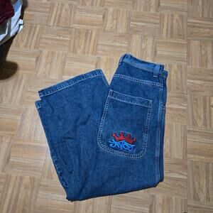 Jnco blue jeans with red